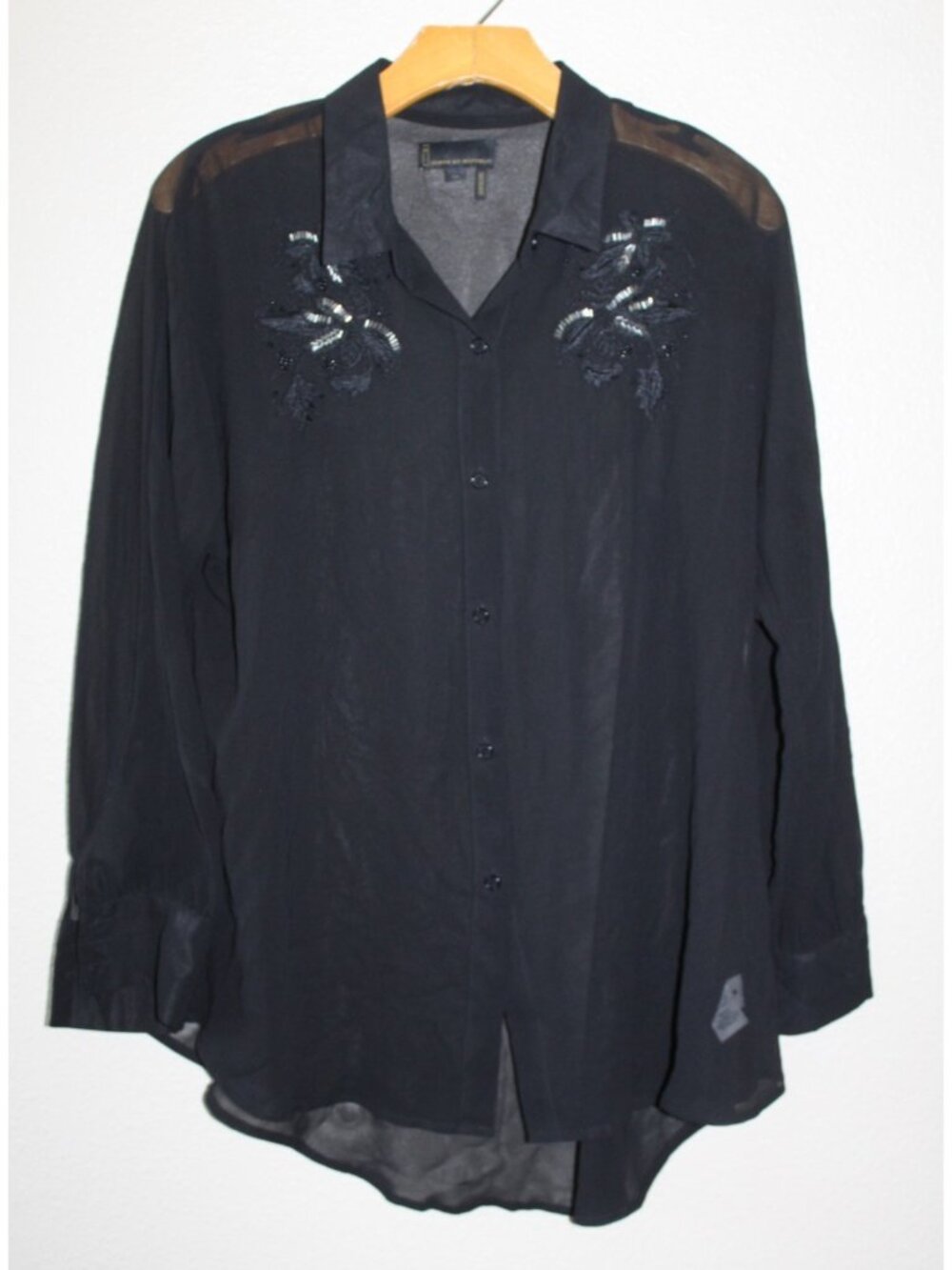 Jeans By Buffalo Womens Sheer Black Embroidered Button Up L